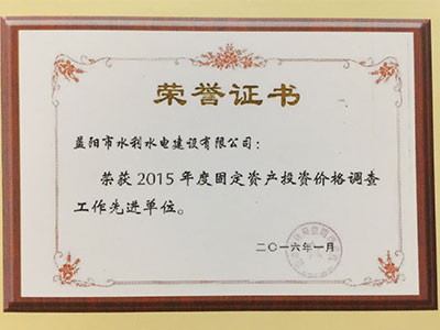 2015年度固定資產(chǎn)投資價格調(diào)查先進(jìn)單位